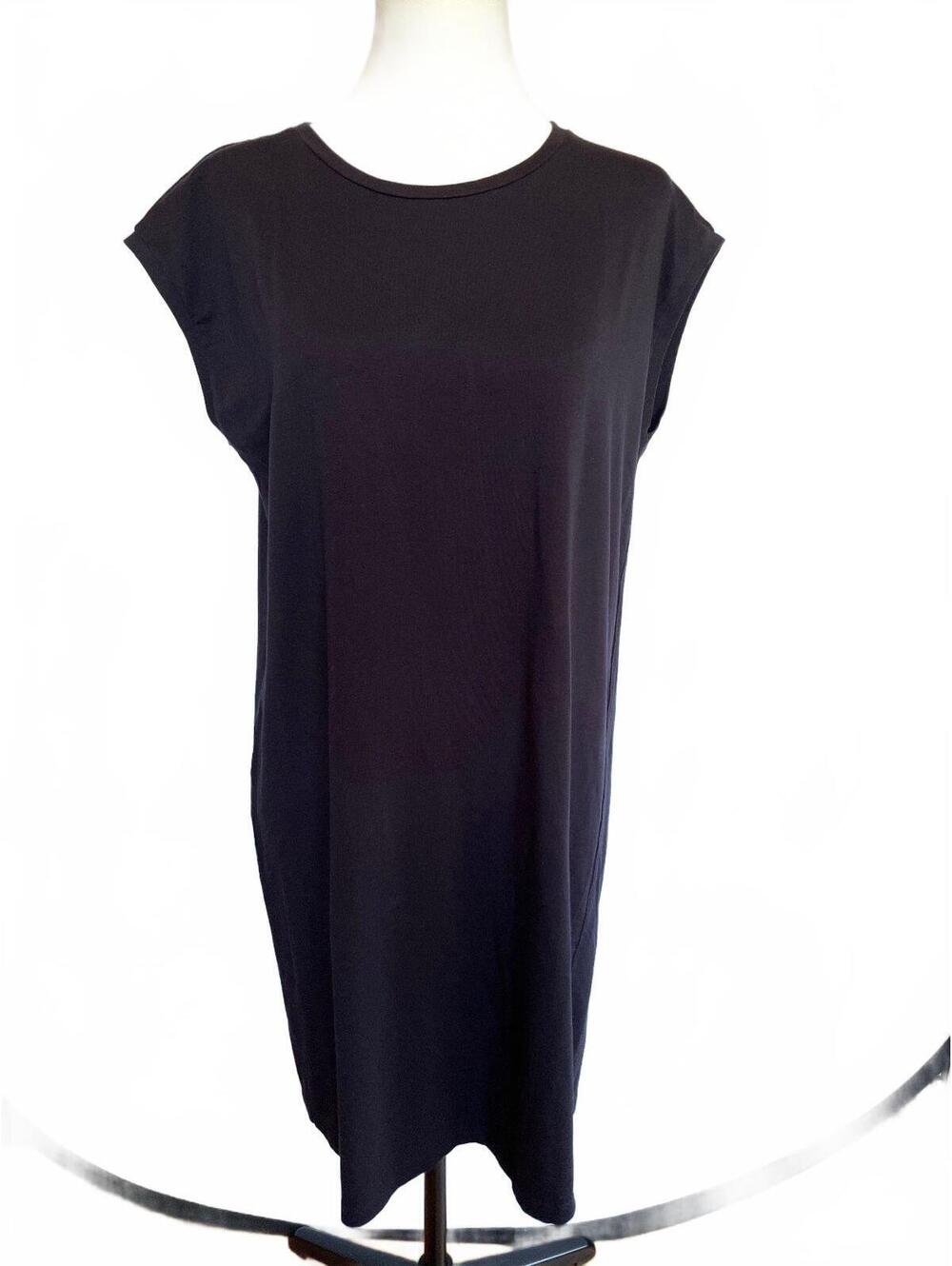 Eileen Fisher S Midnight Navy Organic Cotton Shift Dress 90s Minimalist Capsule